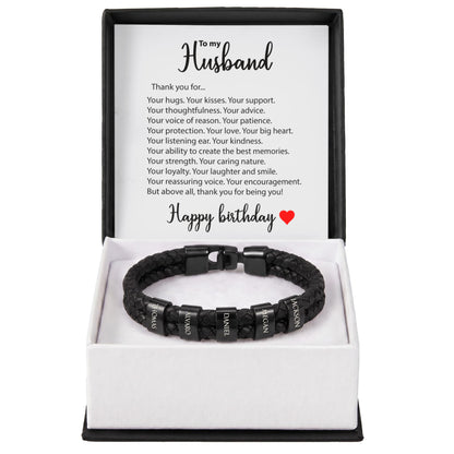 Braided Leather Bracelet for Men with Custom Beads & Personalized Birthday Card