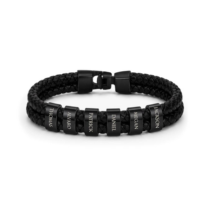 Braided Leather Bracelet for Men with Custom Beads & Personalized Birthday Card