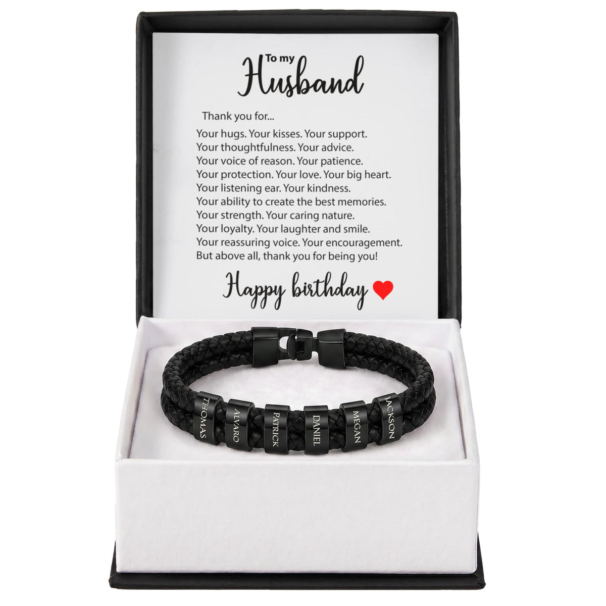 Braided Leather Bracelet for Men with Custom Beads & Personalized Birthday Card