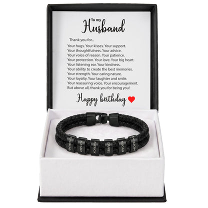 Braided Leather Bracelet for Men with Custom Beads & Personalized Birthday Card