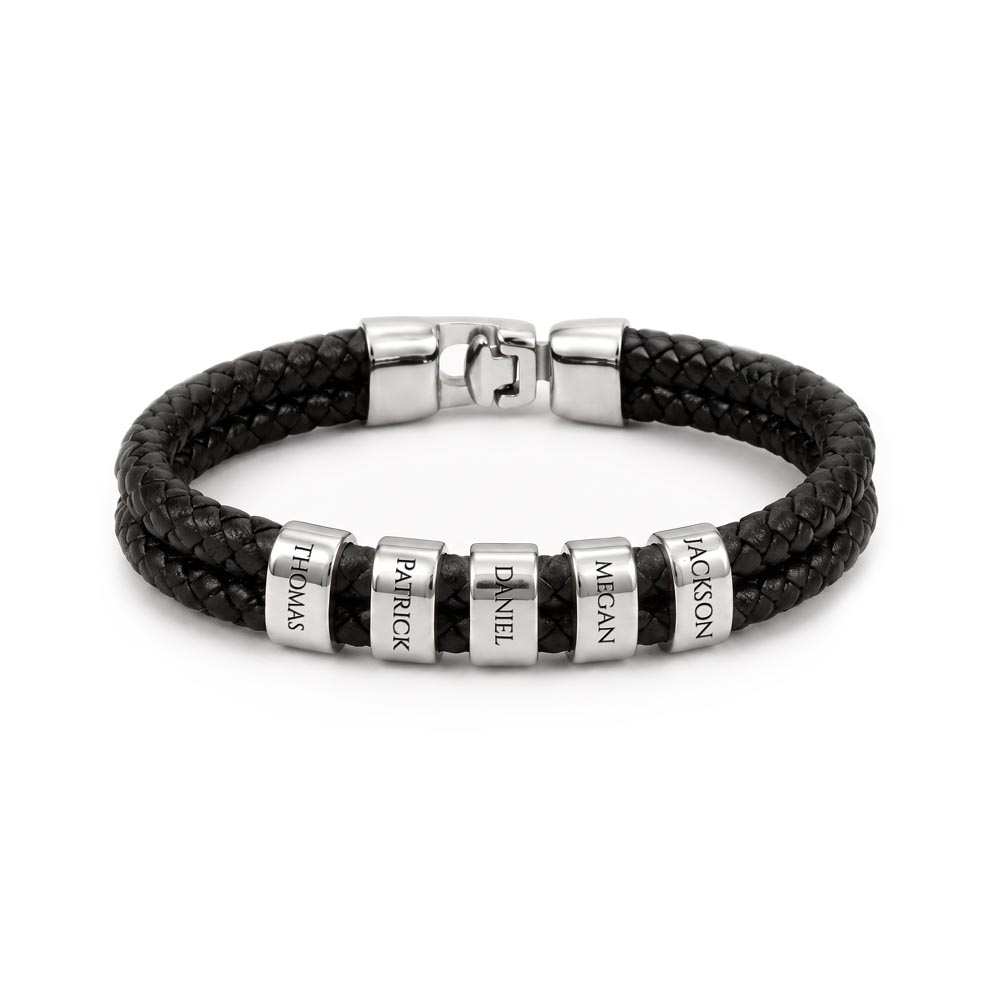 Braided Leather Bracelet for Men with Custom Beads & Personalized Birthday Card