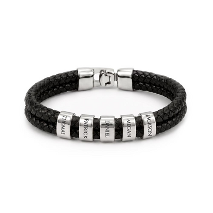 Braided Leather Bracelet for Men with Custom Beads & Personalized Birthday Card