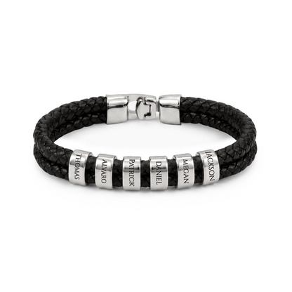 Braided Leather Bracelet for Men with Custom Beads & Personalized Birthday Card