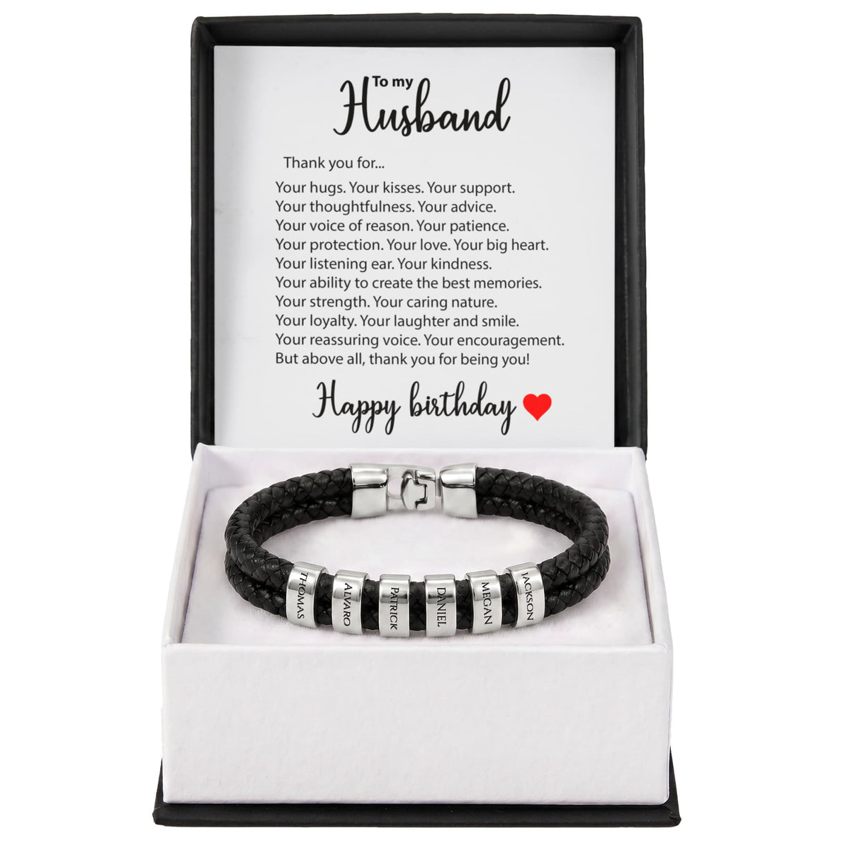 Braided Leather Bracelet for Men with Custom Beads & Personalized Birthday Card