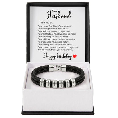 Braided Leather Bracelet for Men with Custom Beads & Personalized Birthday Card