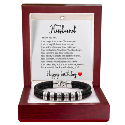 Braided Leather Bracelet for Men with Custom Beads & Personalized Birthday Card