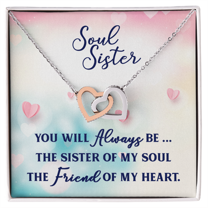 Soul Sister Gift, Double Heart Necklace, Personalized Card Message, Sentimental Keepsake, Sister to Sister Necklace Jewelry