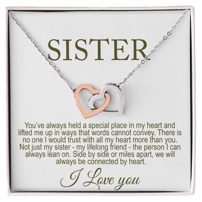 Personalized Double Heart Necklace for Sister Meaningful Message Card