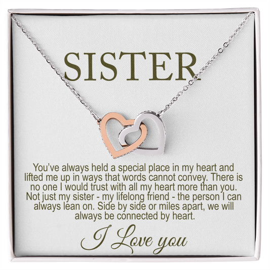 Personalized Double Heart Necklace for Sister Meaningful Message Card