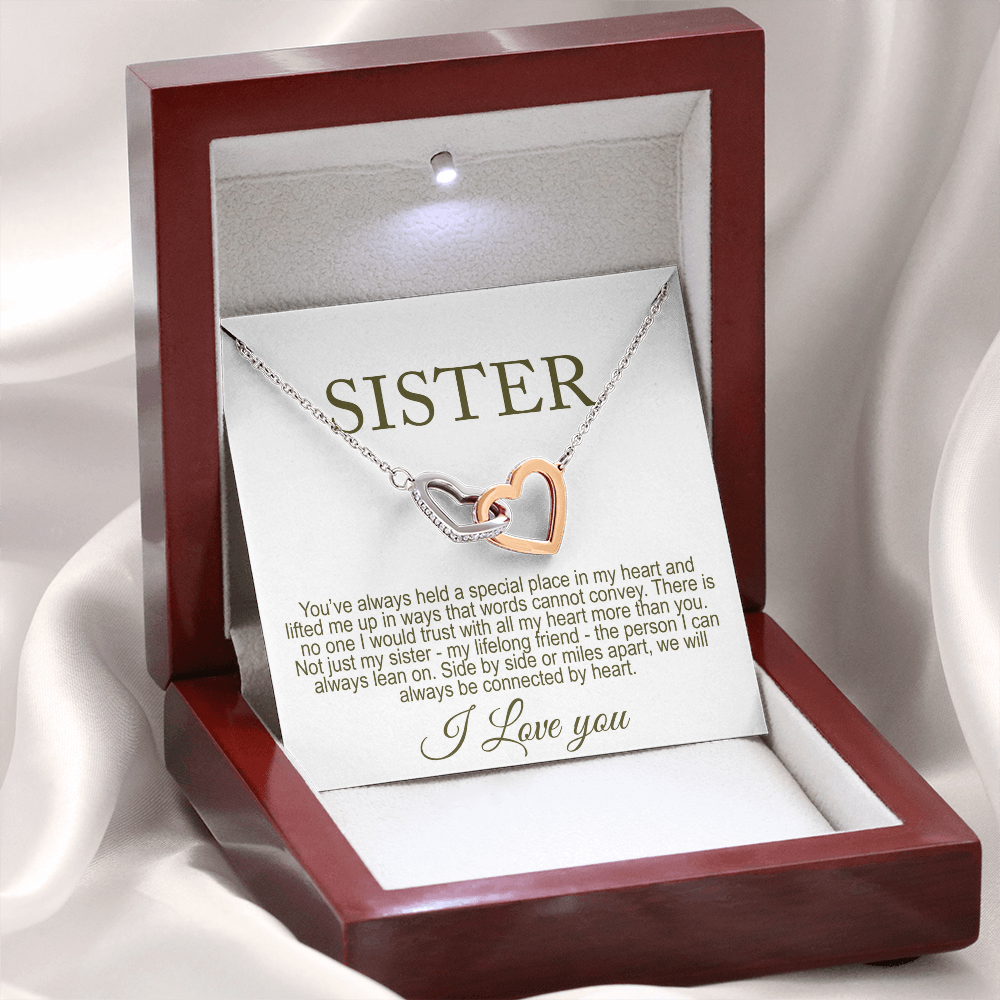 Personalized Double Heart Necklace for Sister Meaningful Message Card