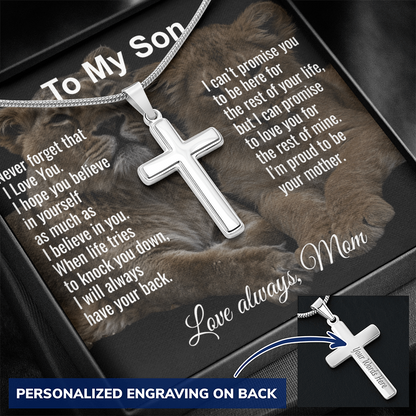 Son Gift From Mom Personalized Message Card And Engraved Cross Necklace Birthday Keepsake