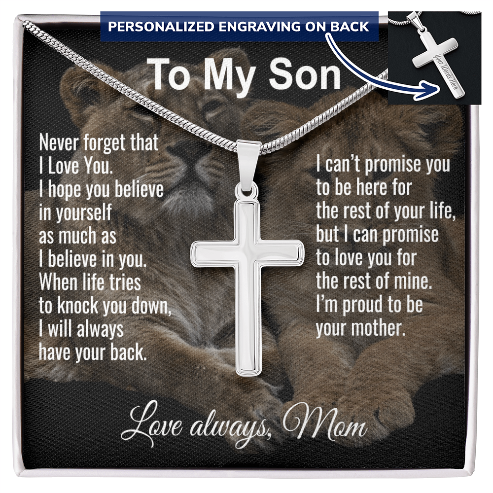 Son Gift From Mom Personalized Message Card And Engraved Cross Necklace Birthday Keepsake