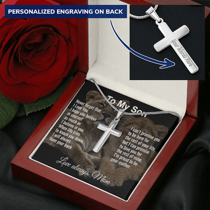 Son Gift From Mom Personalized Message Card And Engraved Cross Necklace Birthday Keepsake