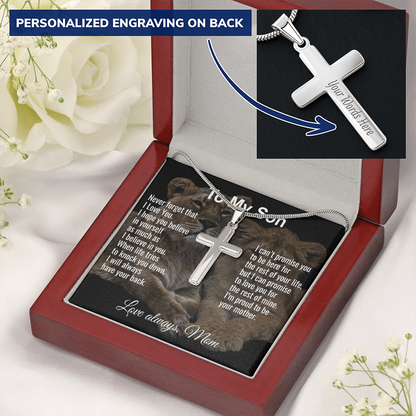 Son Gift From Mom Personalized Message Card And Engraved Cross Necklace Birthday Keepsake