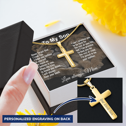 Son Gift From Mom Personalized Message Card And Engraved Cross Necklace Birthday Keepsake