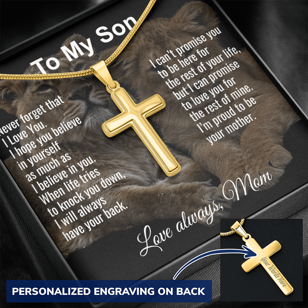 Son Gift From Mom Personalized Message Card And Engraved Cross Necklace Birthday Keepsake