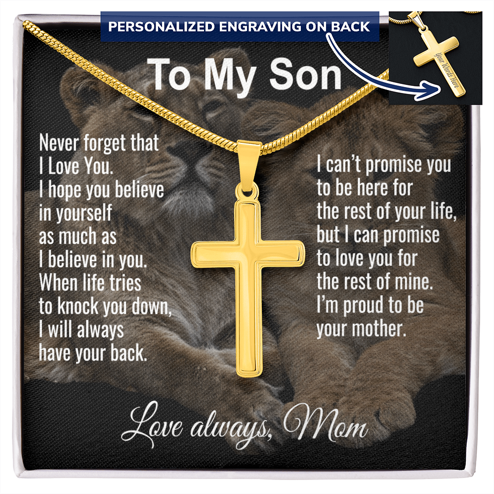 Son Gift From Mom Personalized Message Card And Engraved Cross Necklace Birthday Keepsake