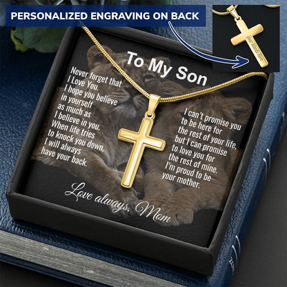 Son Gift From Mom Personalized Message Card And Engraved Cross Necklace Birthday Keepsake