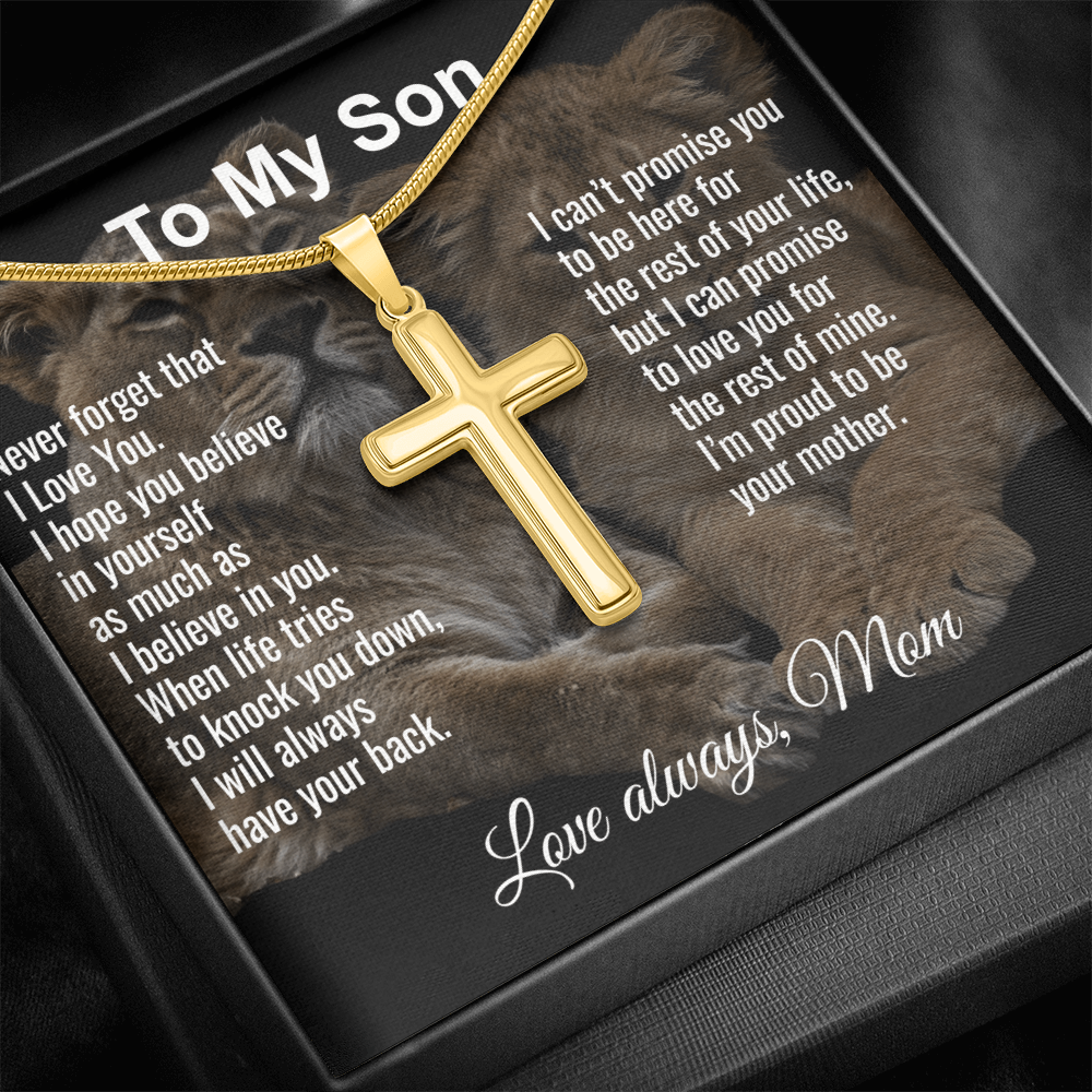 Son Gift From Mom Personalized Message Card And Engraved Cross Necklace Birthday Keepsake