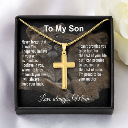 Son Gift From Mom Personalized Message Card And Engraved Cross Necklace Birthday Keepsake