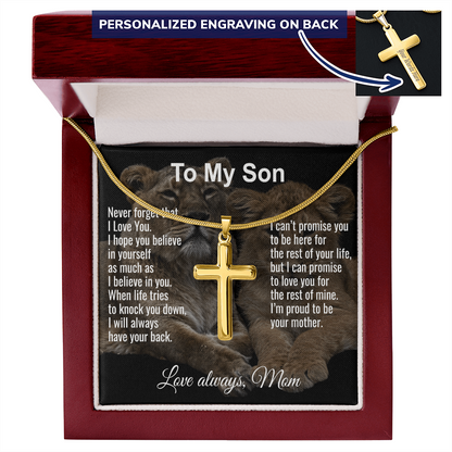 Son Gift From Mom Personalized Message Card And Engraved Cross Necklace Birthday Keepsake