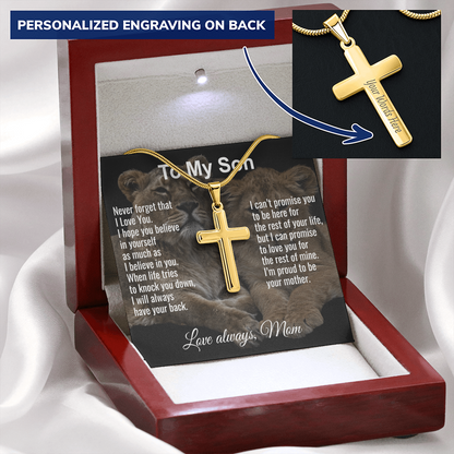 Son Gift From Mom Personalized Message Card And Engraved Cross Necklace Birthday Keepsake