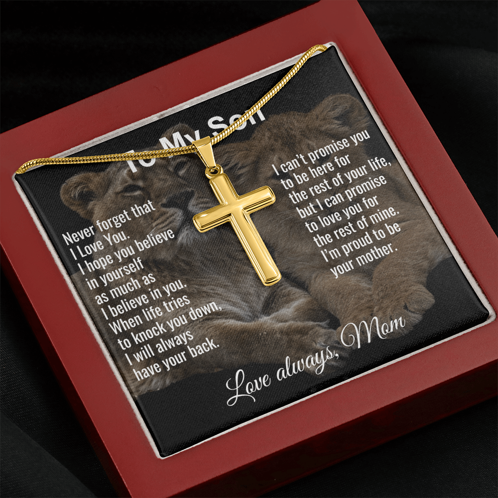 Son Gift From Mom Personalized Message Card And Engraved Cross Necklace Birthday Keepsake