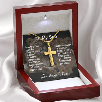 Son Gift From Mom Personalized Message Card And Engraved Cross Necklace Birthday Keepsake