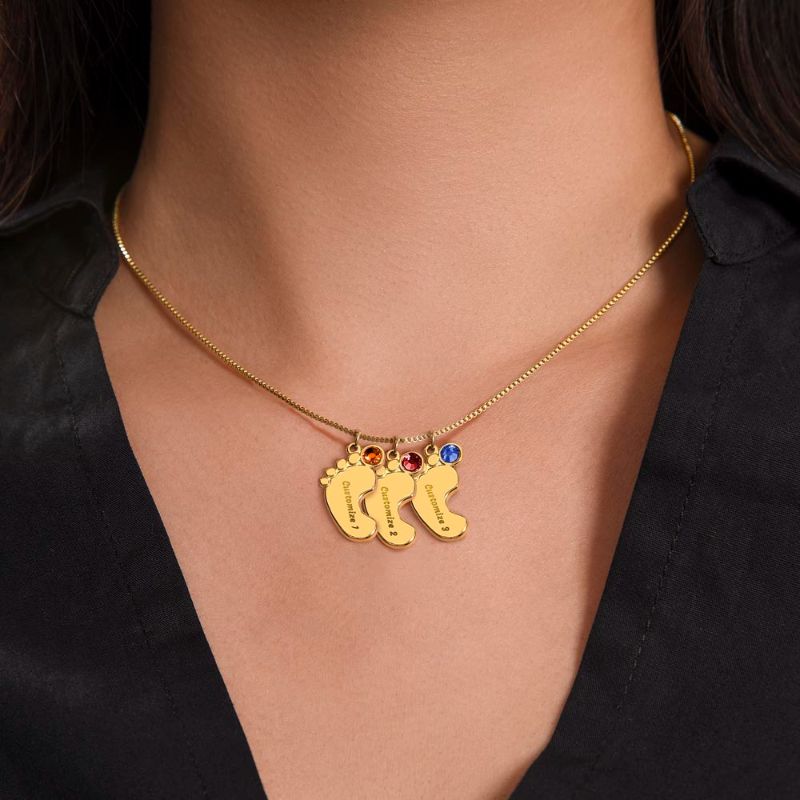 baby feet gold necklace three pendants - Gifts For Family Online