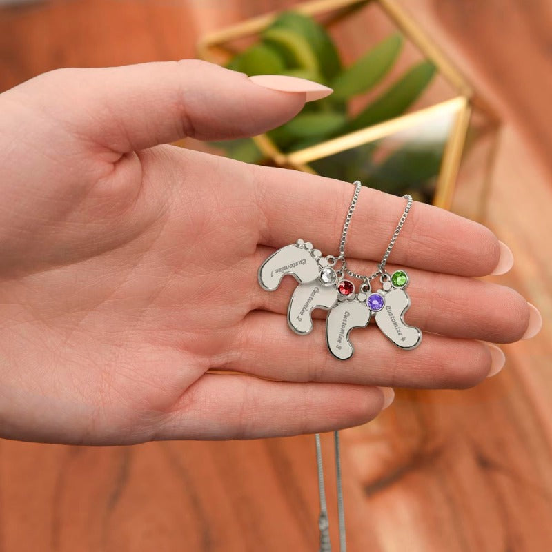 custom baby feet necklace four pendants - Gifts For Family Online