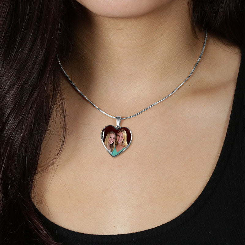 Picture Necklace Personalized Sisters Photo Heart Shaped Pendant