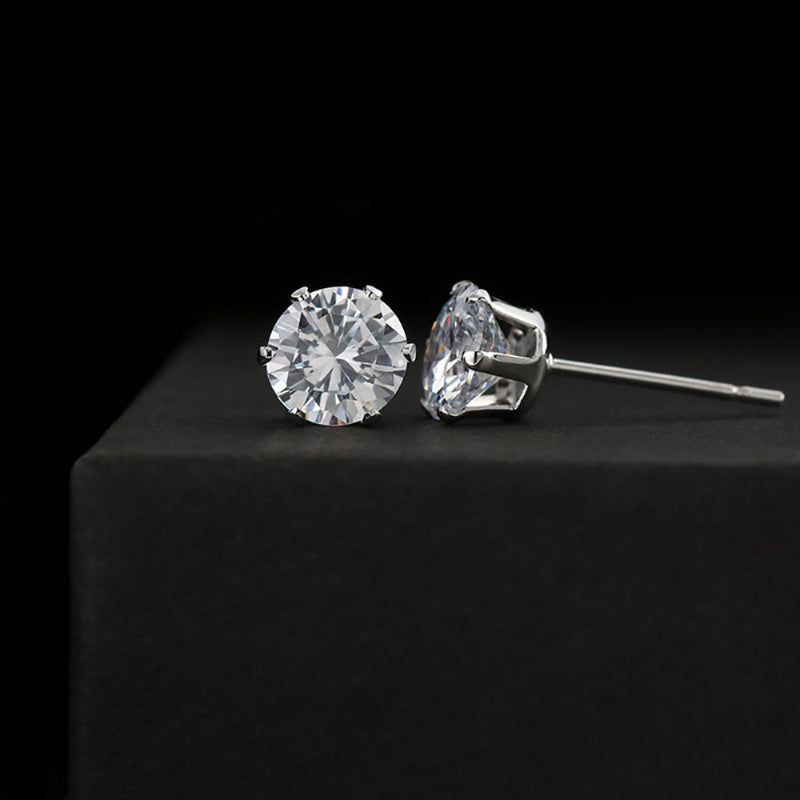 Close-up of a silver zircon stud earrings, indicating the product is a replacement attachment for jewelry making.