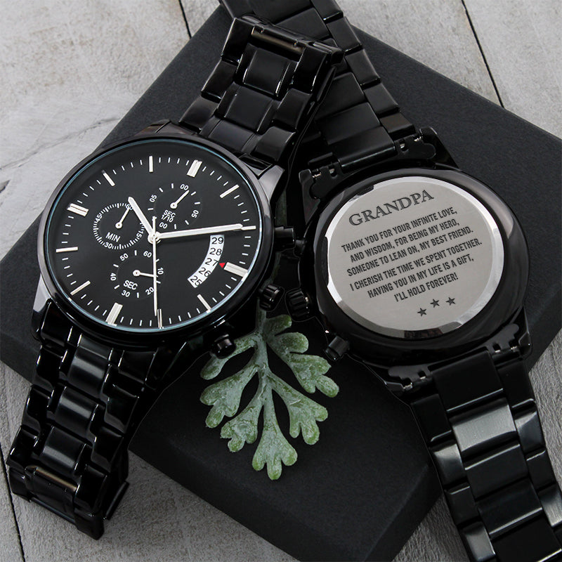 Gifts For Grandfather - Personalized Watch - Black Chronograph